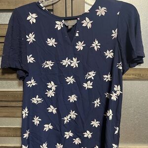 Mi Navy and White Floral Blouse